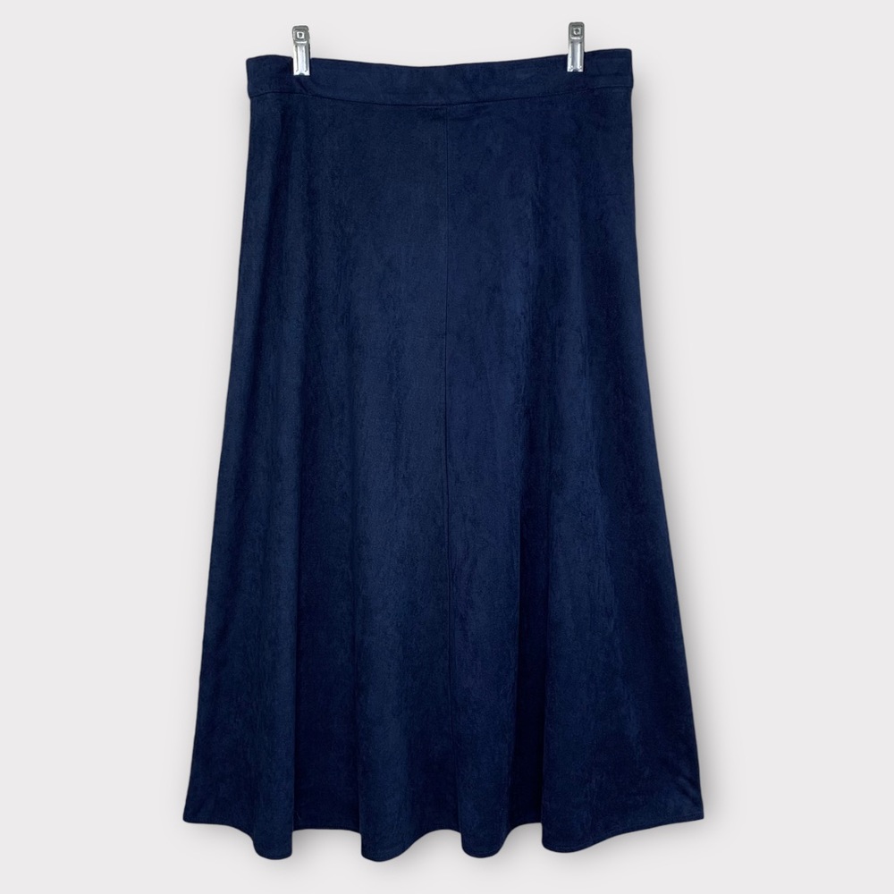 Grayson navy blue faux suede skirt M long length midi soft dressy career chic